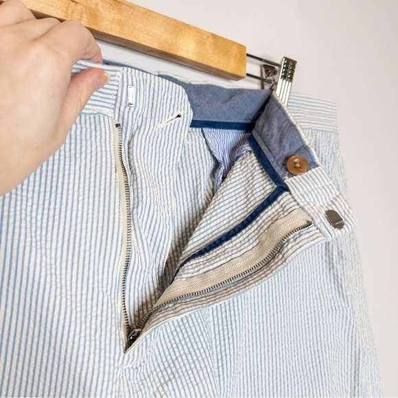 J Crew Club Mens Blue White Stripe Seersucker Shorts Size 34 Nautical Preppy - Picture 8 of 14